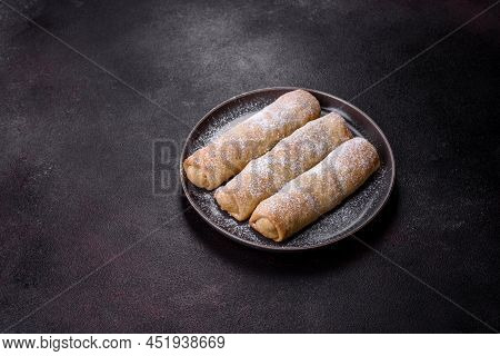 Delicious Fresh Sweet Vertuta With Apple. Homemade Pastries