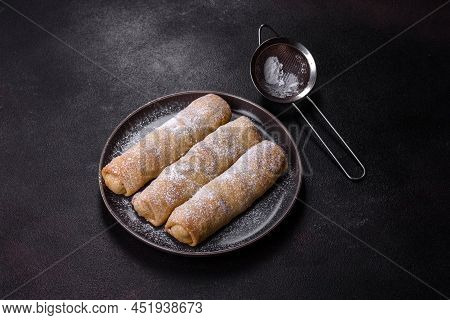 Delicious Fresh Sweet Vertuta With Apple. Homemade Pastries