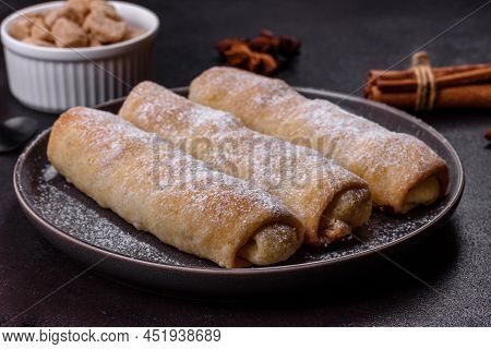Delicious Fresh Sweet Vertuta With Apple. Homemade Pastries