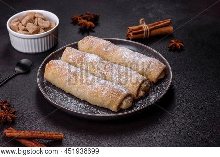 Delicious Fresh Sweet Vertuta With Apple. Homemade Pastries