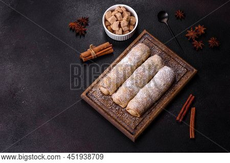 Delicious Fresh Sweet Vertuta With Apple. Homemade Pastries