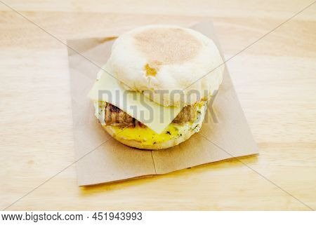 Sausage, Egg And Cheese Sandwich On An English Muffin
