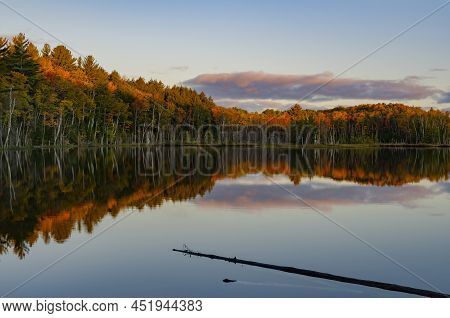 First Light Hits The Tree Line On The Shore Of Council Lake In The Hiawatha National Forest, Alger C