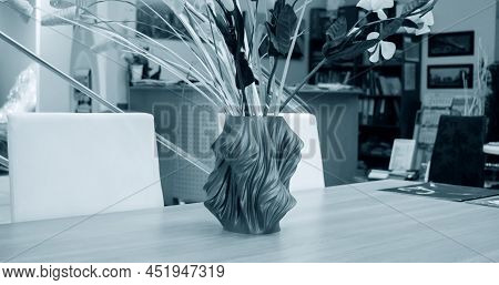 The Object Vase Printed On The 3d Printer Stands On The Table