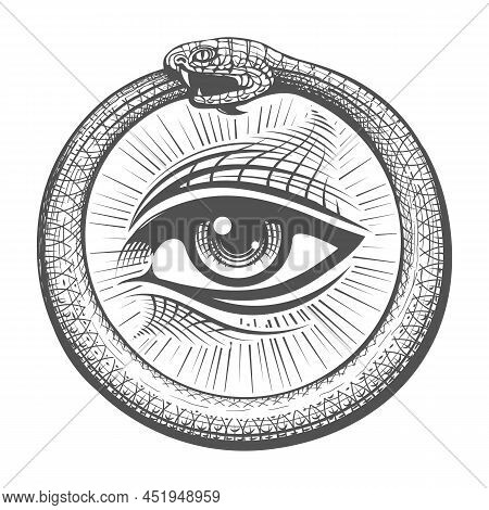 All Seeing Eye Inside Ouroboros Snake Circle Esoteric Tattoo