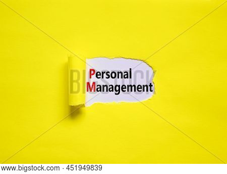 Pm Personal Management Symbol. Concept Words Pm Personal Management On Yellow Paper On A Beautiful Y