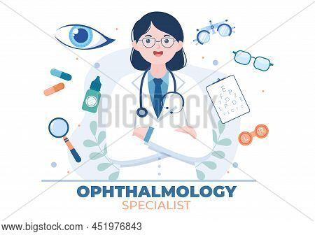 Ophthalmology Of Checks Patient Sight, Optical Eyes Test, Spectacles Technology And Choosing Eyeglas