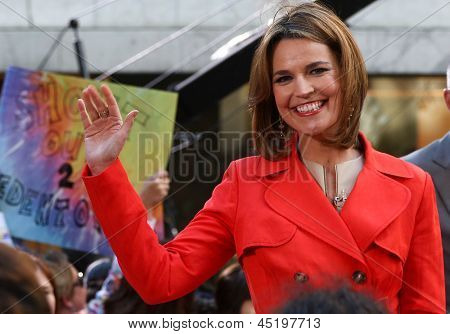 NEW YORK-3 mei: Journalist Savannah Guthrie op the Today Show op Rockefeller Plaza op 3 mei 2013 in