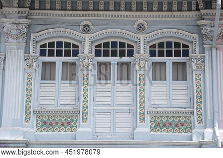 Singapore- Mar 26, 2020: Colorful Peranakan Heritage Residential House At Joo Chiat Road In Singapor