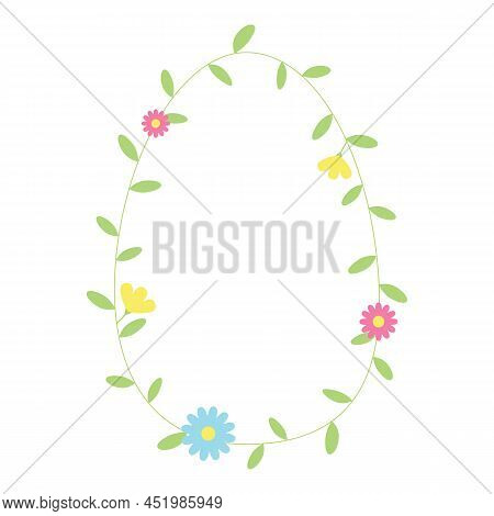 Flower Border. Easter Egg Shaped Frame. Holiday Design Element For Easter, Greeting Card, Invitation