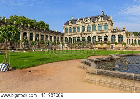 Dresden, Germany - September 23, 2020 : 18th Century Baroque Zwinger Palace, View On Mathematisch-ph