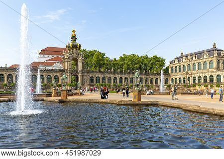 Dresden, Germany - September 23, 2020 : 18th Century Baroque Zwinger Palace, View On Mathematisch-ph