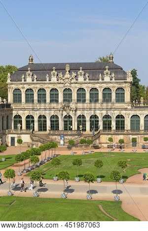 Dresden, Germany - September 23, 2020 : 18th Century Baroque Zwinger Palace, View Of Mathematisch-ph
