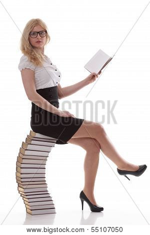 Beautiful Young Woman With Books White Background