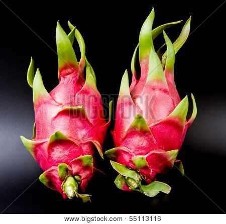 Dragon Fruits On Black Background