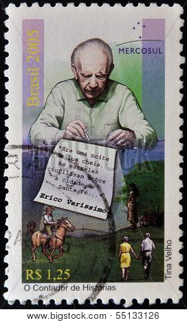 A stamp printed in Brazil shows Erico Verissimo