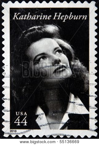A stamp printed in USA shows Katharine Hepburn