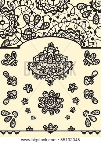 Set of vector vintage lace elements