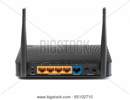 Wireless Router For Internet Connections. The View From The Rear Side