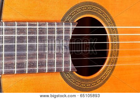 Fingerboard And Sound Hole Of Acoustic Guitar