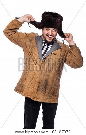 Happy crazy russian man laughing