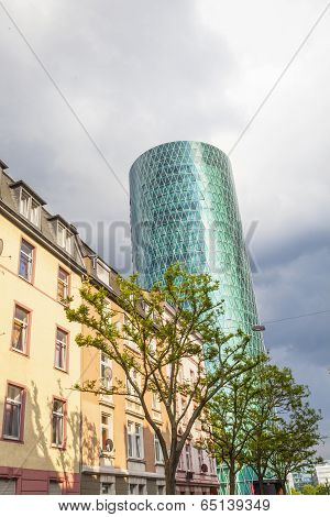 Westhafen Tower In The Harbor Area In Frankfurt