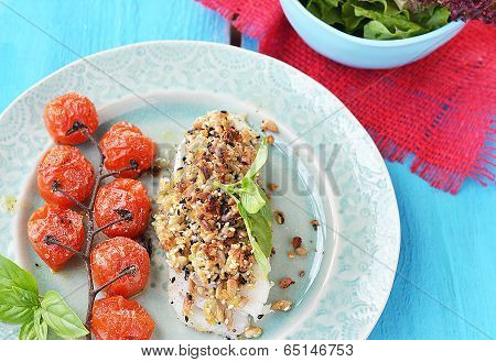 Codfish Fillet With Baked Cherry Tomato