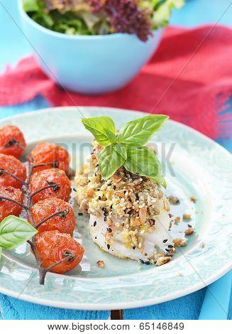 Codfish Fillet With Baked Cherry Tomato