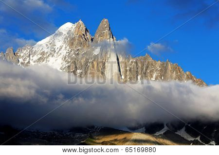 Sunset light over Les Dru, France