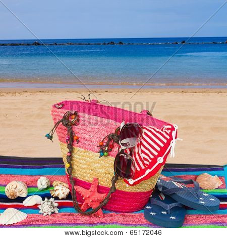 sunbathing accessories by seaside