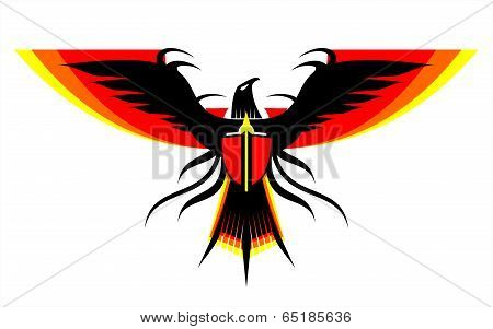 stylized falcon with colorful wing and swirl