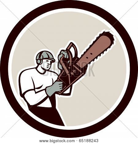 Lumberjack Tree Surgeon Arborist Chainsaw Circle Retro