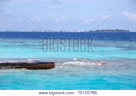 Timber Pier At Ocean Male Island View Maldives