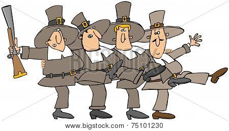 Pilgrim men dancing in unison