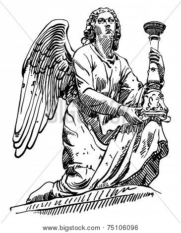 sketch drawing of marble statue angel