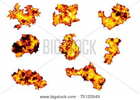 Flames Of Different Shapes On A White Background