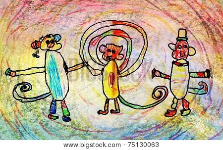 Children's Drawing Of Three Monkeys