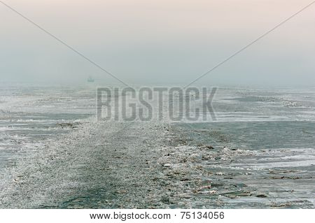 Sea ice stranded ship