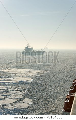 Sea ice stranded ship