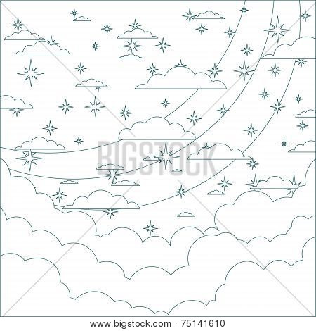 Starry Night with Space for Text in the Clouds. Contour, outline