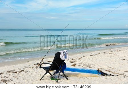 Beach Chair With Fishing Rod