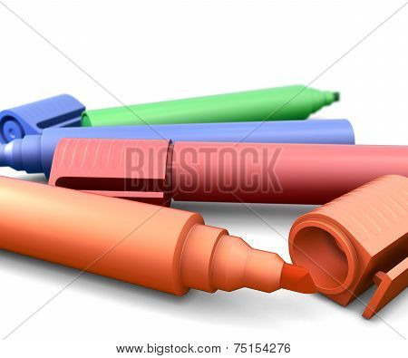 Colored Highlighters On A White Background