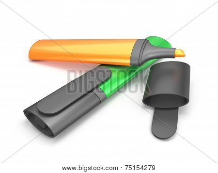 Colored Markers On A White Background.