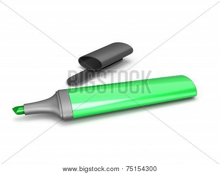 Green Marker And Cap Isolated On White Background.