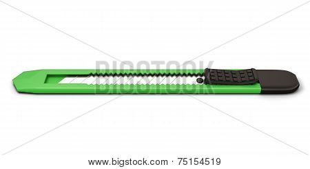 Green Stationery Knife Isolated On White Background