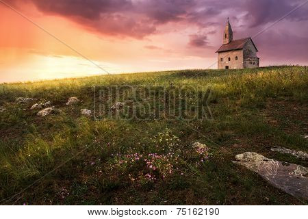 Old Roman Church At Sunset In Drazovce, Slovakia