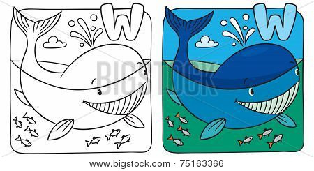Little whale coloring book. Alphabet W