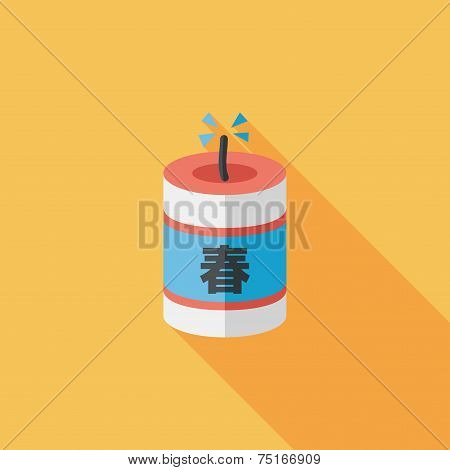 Chinese New Year Flat Icon, Eps10, Chinese Festival Couplets With Firecrackers Means 