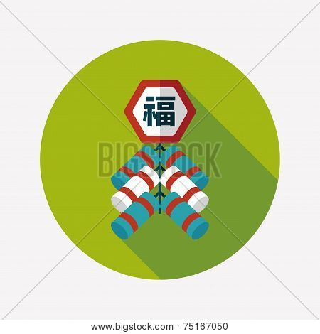 Chinese New Year Flat Icon, Eps10, Chinese Festival Couplets With Firecrackers Means 
