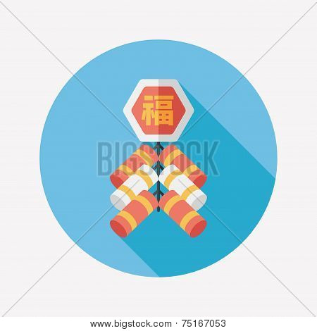 Chinese New Year Flat Icon, Eps10, Chinese Festival Couplets With Firecrackers Means 